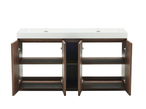 English Elm Emilia 60 Inch Freestanding Oak Vanity with Ceramic Sink and Soft Close Drawers Walnut Brown W1865S00243