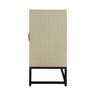 English Elm Carved Solid Wood Handle Sideboard Buffet Cabinet with Adjustable Shelves, Gold Metal Feet Stability W688P207303