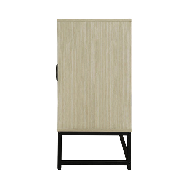 English Elm Carved Solid Wood Handle Sideboard Buffet Cabinet with Adjustable Shelves, Gold Metal Feet Stability W688P207303