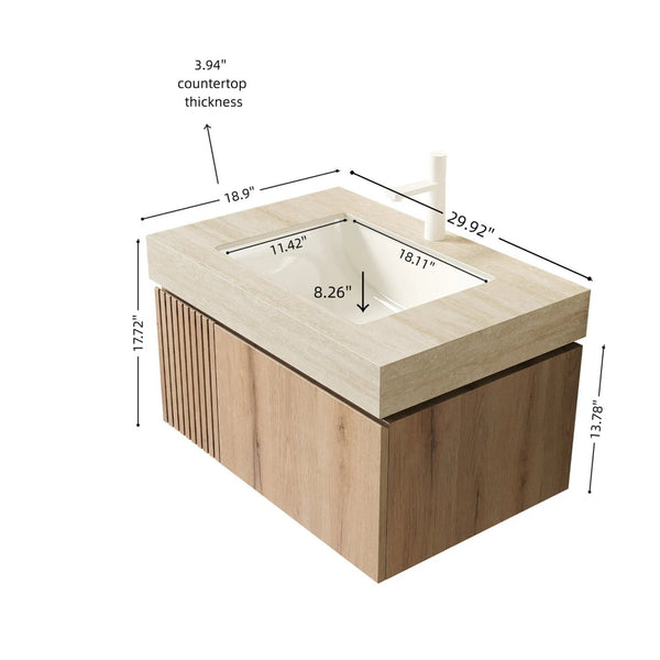 English Elm 30" Muri White Oak Plywood Vanity Cabinet Soft Close Doors Scandinavian Bathroom W2615P357187