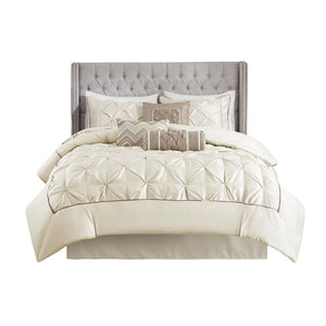 JLA Home Madison Park - 7 Tufted Comforter Set with Textured Pieced Panels for Durable Softness and Effortless Bedroom Style Ivory MP10-432