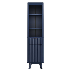 English Elm 68" Tall Fluted Freestanding Storage Cabinet with Drawer and Adjustable Shelf for Bathroom Blue N817P375218B