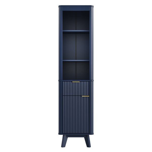 English Elm 68" Tall Fluted Freestanding Storage Cabinet with Drawer and Adjustable Shelf for Bathroom Blue N817P375218B