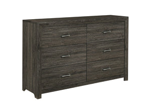 English Elm Dark Gray Six Drawer Dresser with Chrome Pulls for Contemporary Bedroom Storage B011P199392