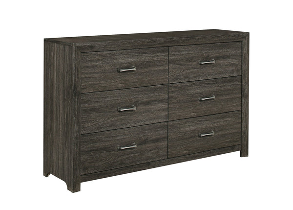 English Elm Dark Gray Six Drawer Dresser with Chrome Pulls for Contemporary Bedroom Storage B011P199392