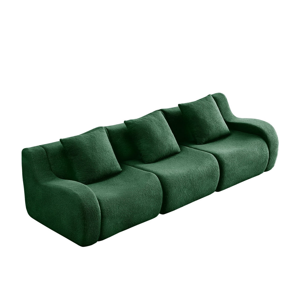 English Elm Boneless Sofa: Luxurious 3-Seat Teddy Fabric, Non-Slip Design, No Assembly, Curved Armrests, Green Comfort W714S01439