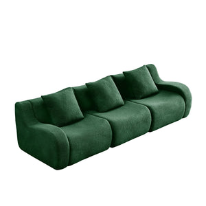 English Elm Boneless Sofa: Luxurious 3-Seat Teddy Fabric, Non-Slip Design, No Assembly, Curved Armrests, Green Comfort W714S01439
