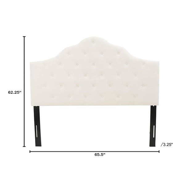 English Elm Christopher Knight Home® - Tufted Cloud-Shaped Upholstered Headboard Queen with Button Detail, Tall Solid Wood Frame & Metal Legs Ivory 59024.00