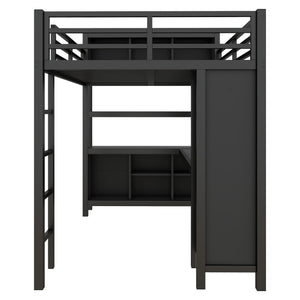 English Elm Metal Loft Bed With Integrated Desk, Wardrobe & Storage Cubes - Space-Saving Solution For All Ages W1580S00068