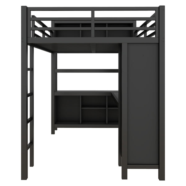 English Elm Metal Loft Bed With Integrated Desk, Wardrobe & Storage Cubes - Space-Saving Solution For All Ages W1580S00068
