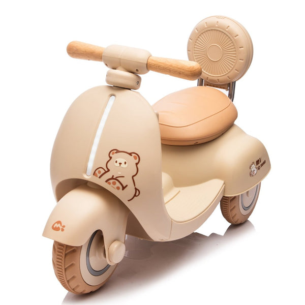 English Elm 12v Kids Electric Tricycle Toddler Ride on Scooter Wooden Handle Parental Remote Control Beige W1578P381432