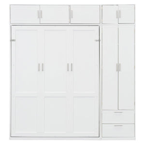 English Elm Queen Murphy Bed with Integrated Desk Cabinet Shelves Space Saving Studio Solution White N708S00022K-2