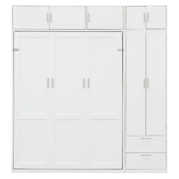 English Elm Queen Murphy Bed with Integrated Desk Cabinet Shelves Space Saving Studio Solution White N708S00022K-2