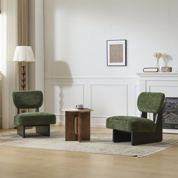 English Elm Christopher Knight Home® - [Set of 2] Modern Lounge Chair with Polyester Upholstery and Solid Wood Base — Minimalist Comfort for Home Black+Green N767P241702G