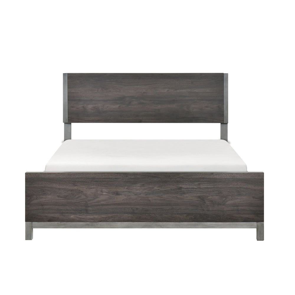 English Elm Modern Zephyr Queen Bed Low-Profile Panel Bed Dark Gray Faux Wood with Metal-Finish Accents, Sleek Brown Mix 67 L x 25.25 W x 6 H B011S01488
