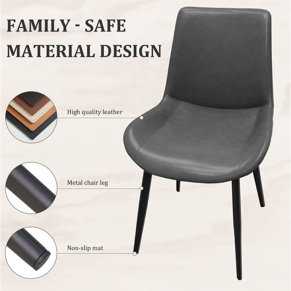 English Elm Grey PU Leather Dining Chair Set of 4 with Metal Legs — Modern Upholstered, Durable, Easy-Clean Seating for Kitchen, Restaurant, Living, Meeting Rooms T3967P384113