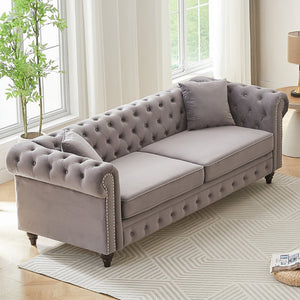 English Elm Fx Chesterfield Sofa Hand Tufted Tech Fabric Three Seat Living Room Couch Grey W1926S00117