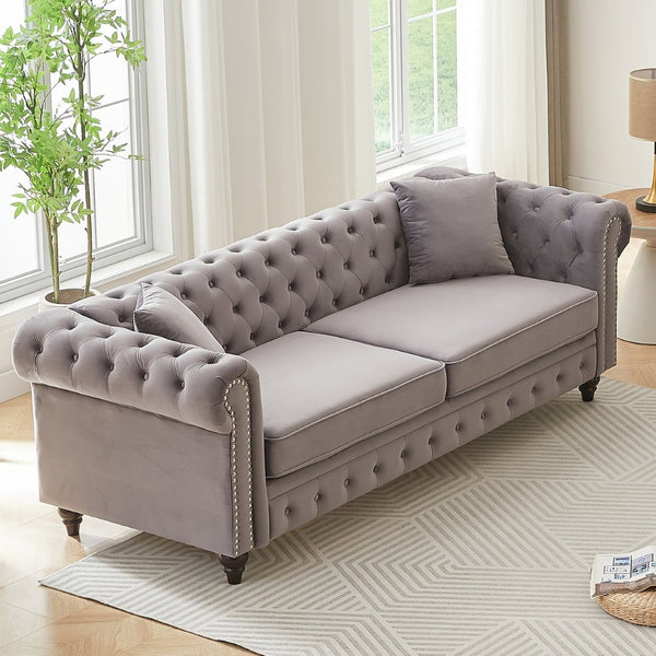 English Elm Fx Chesterfield Sofa Hand Tufted Tech Fabric Three Seat Living Room Couch Grey W1926S00117