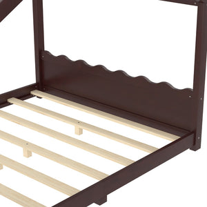 English Elm Queen House Frame Floor Bed Solid Pine Montessori Low Profile Kids Bedroom Espresso W1580P387850
