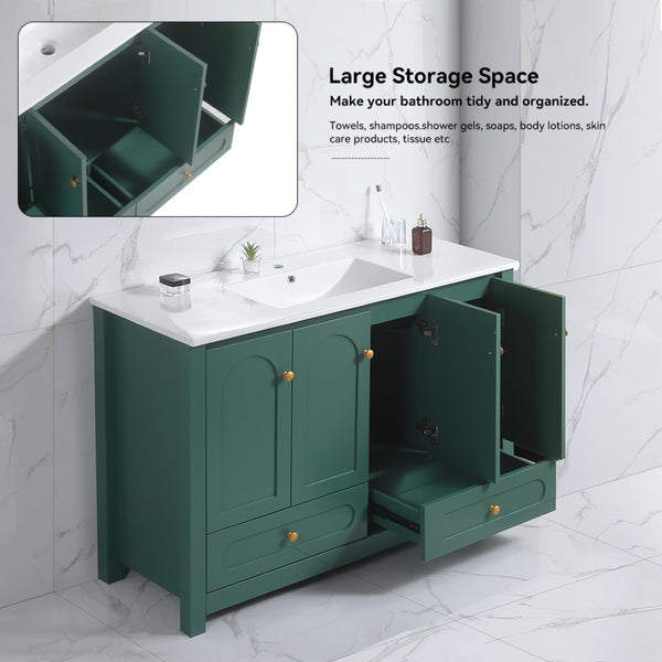 English Elm 48" Sage Bathroom Vanity with Ceramic Sink Mdf Cabinet Soft Close Doors Drawers Green W3133S00001