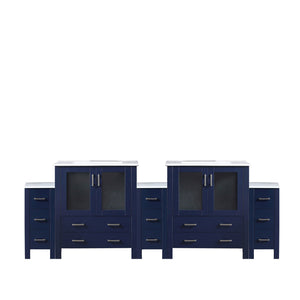 English Elm Navy Double Bath Vanity 96" W x 18.25" D with Side Cabinets, White Ceramic Top, Solid Wood Frame, Soft-Close Drawers B2731S00623