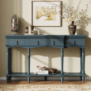 English Elm [video] Solid Pine Console Table Ornate Carved Legs Copper Hardware Soft-close Drawers Blue N759P433566C