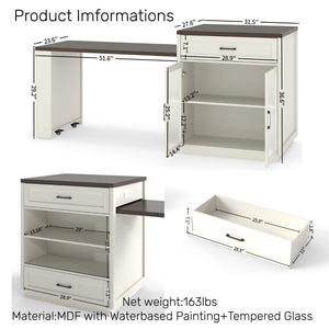 English Elm 83.1'' Extendable Kitchen Island Prep Station with Walnut Woodgrain and Built-in Power Hub W2557S00002