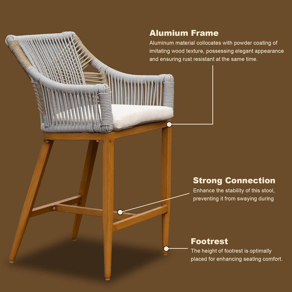 English Elm Bar Stools Set Of 2 - Modern Boho Style Counter Height Chairs With Cushions For Patio & Kitchen W1859P197308