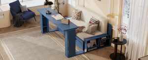 English Elm Queen Daybed with Hydraulic Desk Storage Drawers and Convertible Sofa for Small Spaces Blue LT000272AAC