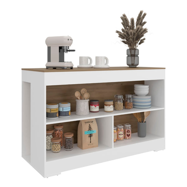 English Elm Worland,kitchen Island with Open Shelving and Wenge Finish for Modern Prep Spaces B128S00240