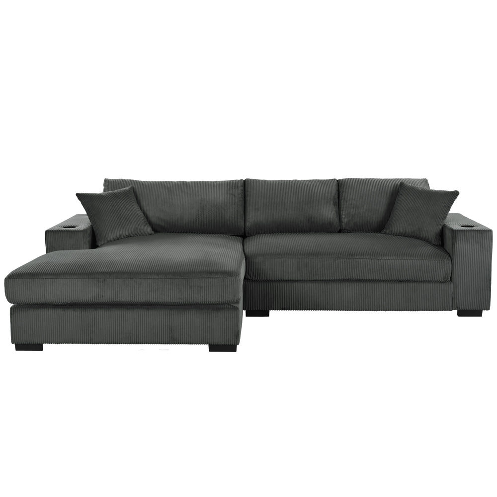 English Elm Christopher Knight Home® - Mirod Large Sectional Sofa with Deep Foam Seats, Built-In Cup Holders, USB Charging Ports, Modern Design Grey N760S0000043E