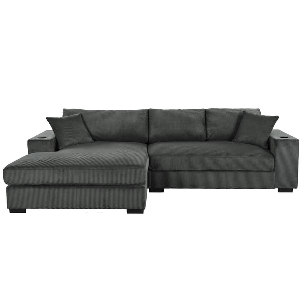 English Elm Christopher Knight Home® - Mirod Large Sectional Sofa with Deep Foam Seats, Built-In Cup Holders, USB Charging Ports, Modern Design Grey N760S0000043E