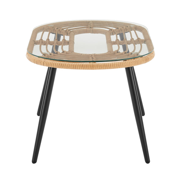 English Elm Pine 4-Piece Conversation Set with UV-Resistant Waterproof Fabric, Removable Cushions & Glass Top Cream B365P397657