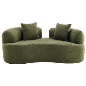 English Elm 66.93 Inch Curved Teddy Velvet Loveseat Sculptural Compact Sofa for Apartments Green W3612P406627