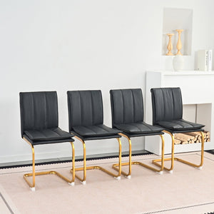 English Elm Modern Pu Leather Cantilever Dining Chairs Set of 4 with Steel Arc Frame for Kitchen Black+Gold W5123P454213