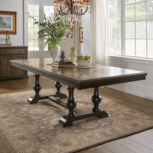 English Elm Traditional Trestle Dining Table Oak Walnut Veneer with Self Storing Leaf Seats Ten B011S00920