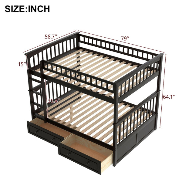 English Elm Full Over Bunk Bed Convertible Pine Frame with Storage Drawers for Kids Rooms Espresso GX000241AAP