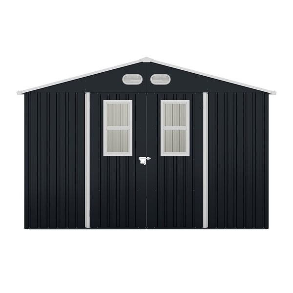 English Elm Outdoor Metal Storage Shed 8x10 with Four Windows Lockable Doors Waterproof Steel W1598S00038