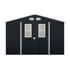 English Elm Outdoor Steel Storage Shed 8x10 Iron Frame Four Windows Lockable Doors Weather Resistant W1598P382331