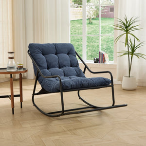 English Elm Outdoor Steel Frame Rocking Chair with Corduroy Cushion for Patio or Reading Nook W640P443544