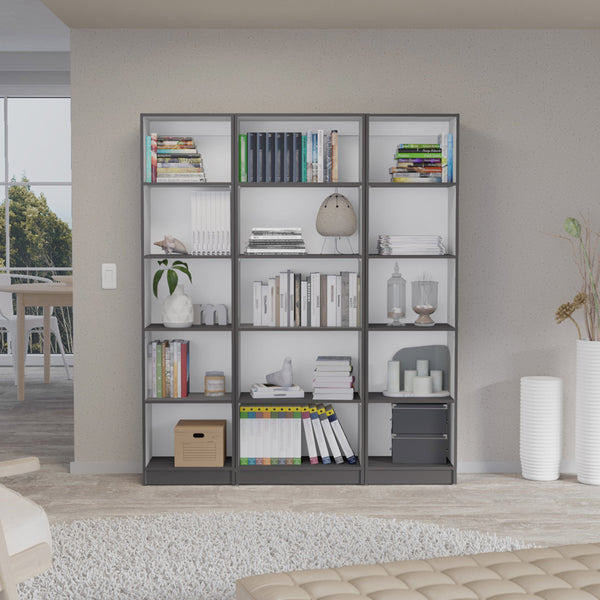 English Elm Bartow 3-Piece Bookcase Set – Modern Matt Gray & White Shelving For Stylish Home Organization B070S00292