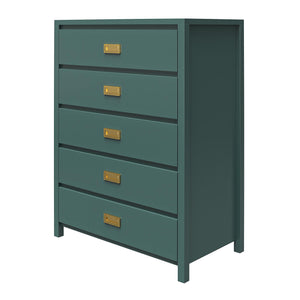 English Elm Haven 5-Drawer Kids' Dresser with Gold Pulls, Sturdy Compliant Storage, Metal Slides & Anchor Kit B2733P395083