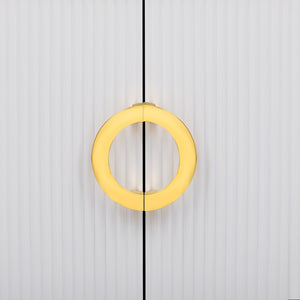 English Elm VIBE Curved Modern TV Stand for up to 80" TVs — 4 Drawers, Cabinet, Gold Trim & Metal Cone Legs SJ000133AAK