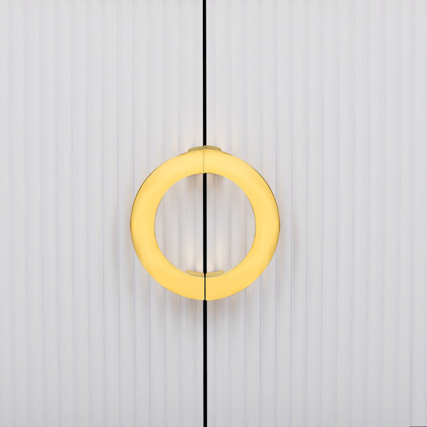 English Elm VIBE Curved Modern TV Stand for up to 80" TVs — 4 Drawers, Cabinet, Gold Trim & Metal Cone Legs SJ000133AAK