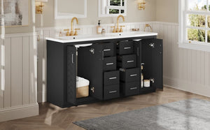 English Elm 60'' Bathroom Vanity Set With Elegant Ceramic Sink, Solid Wood Frame, Ample Storage & Soft-Close Doors N710SS00002B