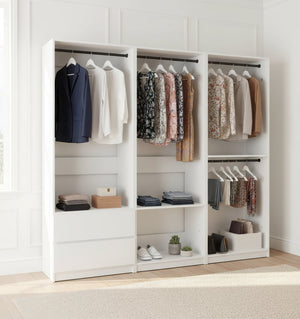 English Elm Prosper Freestanding White Wood Walk-In Closet System – Durable Melamine, Oak Finish, Modular Storage Elegance B040S00143