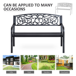English Elm Outdoor Powder-coated Steel Garden Bench with Curved Slats for Patio or Porch Seating T3971P383901