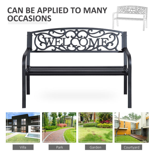 English Elm Outdoor Powder-coated Steel Garden Bench with Curved Slats for Patio or Porch Seating T3971P383901