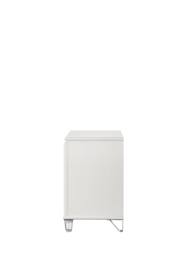 English Elm Tarian Pearl White Nightstand with Acrylic Crystal Legs, 2 Drawers, Modern Elegant Design, Durable Construction B2726P269292