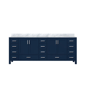 English Elm Navy Wood Double Bath Vanity 84" W x 22" D with Carrara Marble Top, Soft-Close Drawers & Ample Storage B2731P258987
